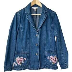 Northern Reflections Embroidered Denim Jacket Women's Size M Floral Cottagecore